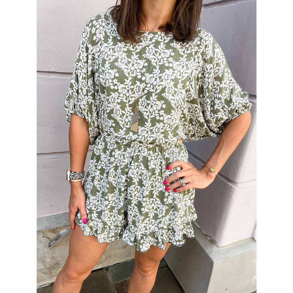NEW HEYSON floral gauze romper with open back in green